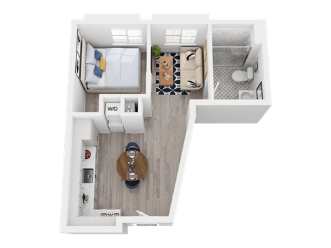 Floor plan for 1 bed, 1 bath, 416 sqft